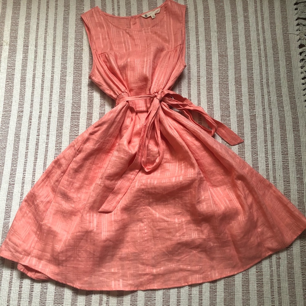 Coral fit and flare wrap dress